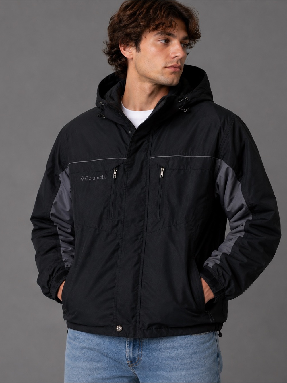 Vintage Columbia Sportswear Black Gray Hooded Jacket Men’s Large